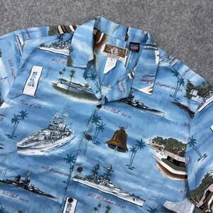 VTG Kalaheo Shirt Mens Large Blue Pearl Harbor Memorial Rayon Hawaii Aloha USA